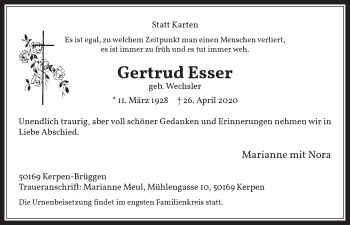 Anzeige von Gertrud Esser von  Werbepost 