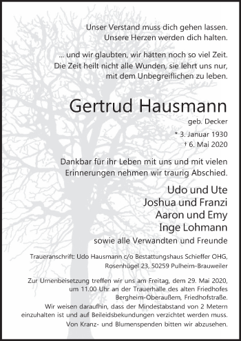 Anzeige von Gertrud Hausmann von  Werbepost 
