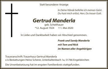 Anzeige von Gertrud Manderla von  Anzeigen Echo 