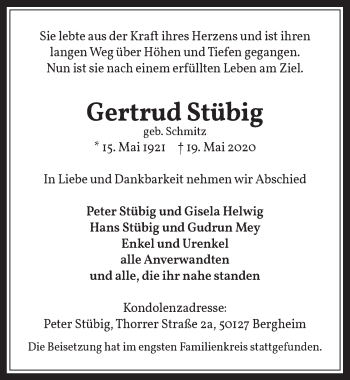 Anzeige von Gertrud Stübig von  Werbepost 