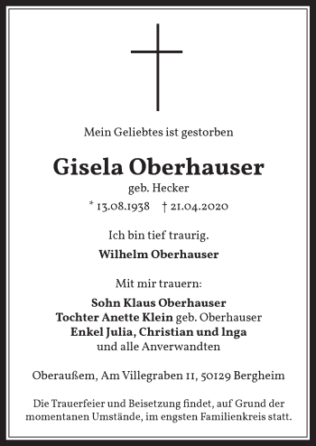 Anzeige von Gisela Oberhauser von  Werbepost 