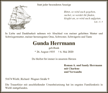 Anzeige von Gunda Herrmann von  Anzeigen Echo 