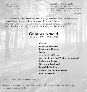 Anzeige von Günther Arnold von Kölner Stadt-Anzeiger / Kölnische Rundschau / Express