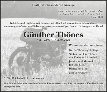 Anzeige von Günther Thönes von  Anzeigen Echo  Lokalanzeiger 
