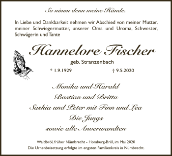 Anzeige von Hannelore Fischer von  Lokalanzeiger 