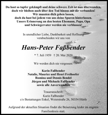 Anzeige von Hans-Peter Faßbender von Kölner Stadt-Anzeiger / Kölnische Rundschau / Express