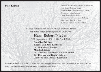 Anzeige von Hans-Robert Nießen von  Werbepost 