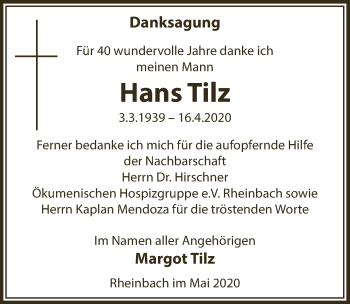Anzeige von Hans Tilz von  Schaufenster/Blickpunkt 