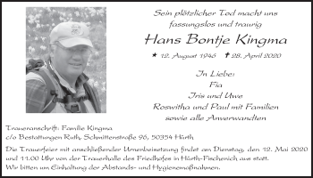 Anzeige von Hans Bontje Kingma von  Wochenende  Schlossbote/Werbekurier 