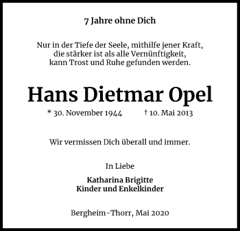 Anzeige von Hans Dietmar Opel von Kölner Stadt-Anzeiger / Kölnische Rundschau / Express