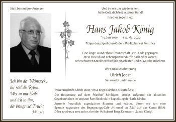 Anzeige von Hans Jakob König von  Bergisches Handelsblatt 