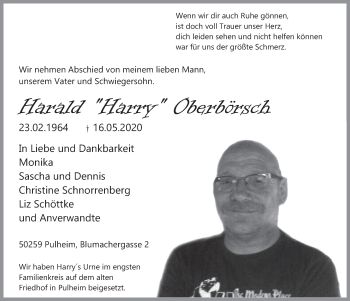 Anzeige von Harald Oberbörsch von  Wochenende 