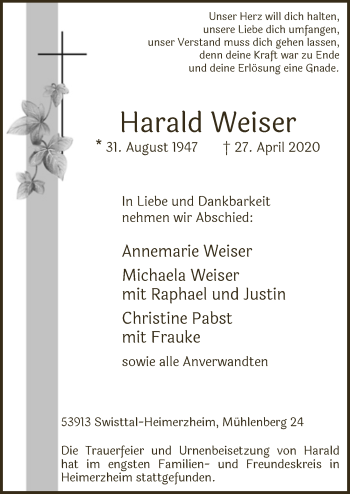 Anzeige von Harald Weiser von  Schaufenster/Blickpunkt 