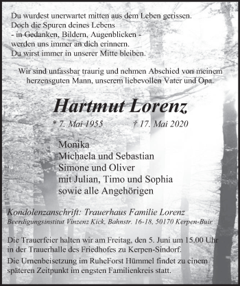 Anzeige von Hartmut Lorenz von  Werbepost 