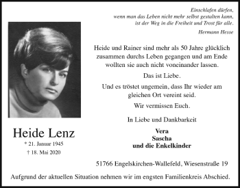 Anzeige von Heide Lenz von  Anzeigen Echo 