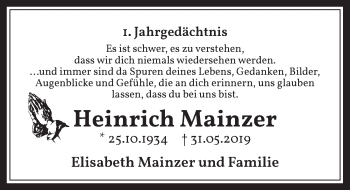 Anzeige von Heinrich Mainzer von  Wochenende 