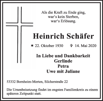 Anzeige von Heinrich Schäfer von  Schlossbote/Werbekurier 