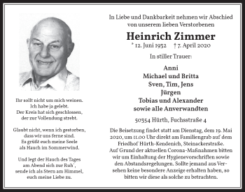 Anzeige von Heinrich Zimmer von  Wochenende 
