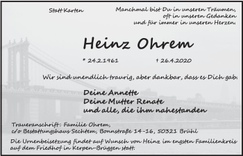 Anzeige von Heinz Ohrem von  Werbepost 
