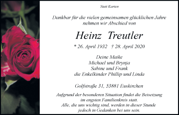 Anzeige von Heinz Treutler von  Blickpunkt Euskirchen 