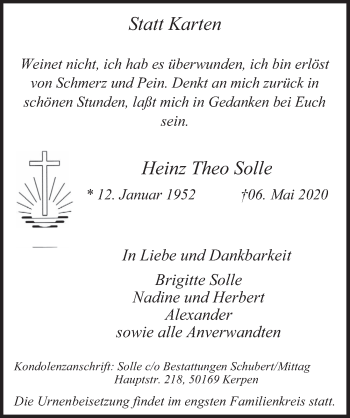 Anzeige von Heinz Theo Solle von  Werbepost 