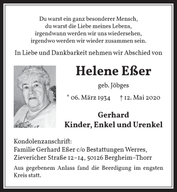 Anzeige von Helene Eßer von  Werbepost 