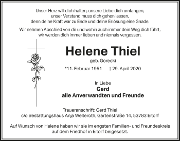 Anzeige von Helene Thiel von  Extra Blatt 