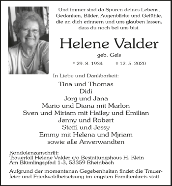 Anzeige von Helene Valder von  Wochenende  Schaufenster/Blickpunkt 