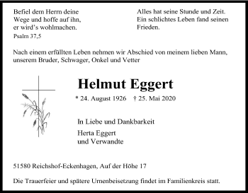 Anzeige von Helmut Eggert von Kölner Stadt-Anzeiger / Kölnische Rundschau / Express