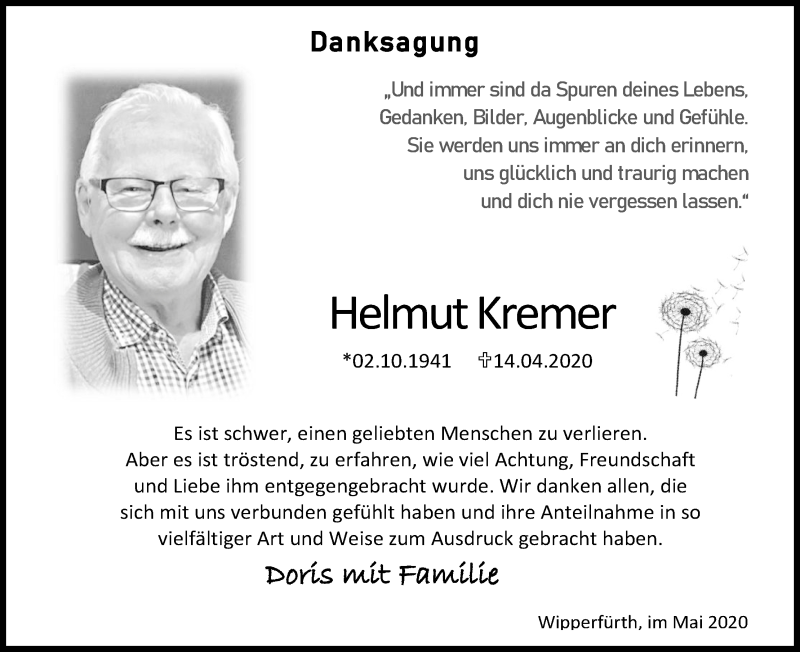  Traueranzeige für Helmut Kremer vom 16.05.2020 aus Kölner Stadt-Anzeiger / Kölnische Rundschau / Express