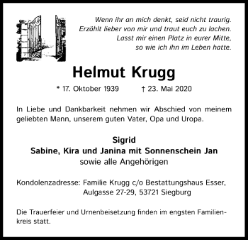 Anzeige von Helmut Krugg von Kölner Stadt-Anzeiger / Kölnische Rundschau / Express