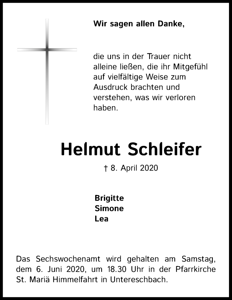  Traueranzeige für Helmut Schleifer vom 30.05.2020 aus Kölner Stadt-Anzeiger / Kölnische Rundschau / Express