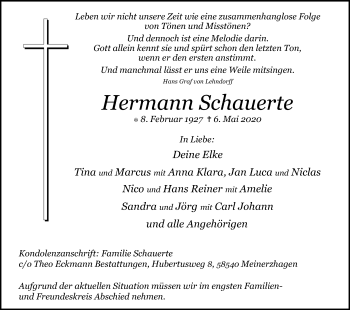 Anzeige von Hermann Schauerte von Kölner Stadt-Anzeiger / Kölnische Rundschau / Express