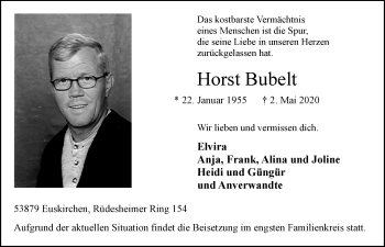 Anzeige von Horst Bubelt von  Blickpunkt Euskirchen 