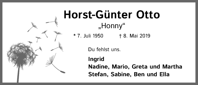  Traueranzeige für Horst-Günter Otto vom 09.05.2020 aus Kölner Stadt-Anzeiger / Kölnische Rundschau / Express
