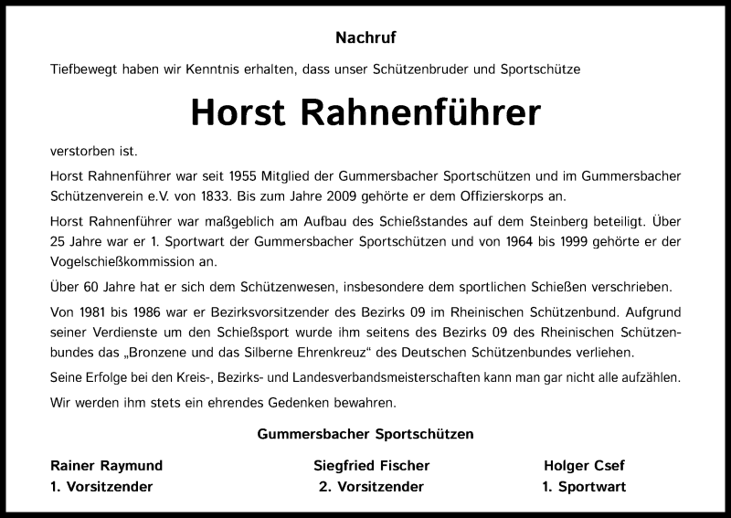 Traueranzeige für Horst Rahnenführer vom 06.05.2020 aus Kölner Stadt-Anzeiger / Kölnische Rundschau / Express