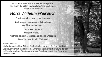 Anzeige von Horst Wilhelm Weirauch von Kölner Stadt-Anzeiger / Kölnische Rundschau / Express
