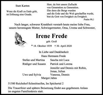 Anzeige von Irene Frede von Kölner Stadt-Anzeiger / Kölnische Rundschau / Express