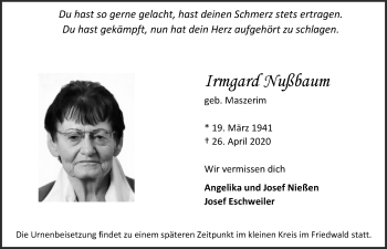 Anzeige von Irmgard Nußbaum von  Blickpunkt Euskirchen 