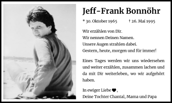 Anzeige von Jeff-Frank Bonnöhr von Kölner Stadt-Anzeiger / Kölnische Rundschau / Express