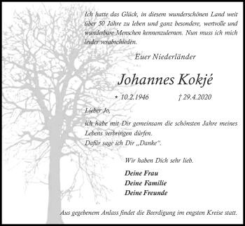 Anzeige von Johannes Kokjé von Kölner Stadt-Anzeiger / Kölnische Rundschau / Express