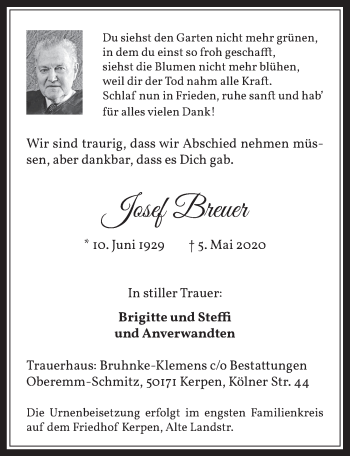 Anzeige von Josef Breuer von  Werbepost 