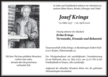 Anzeige von Josef Krings von  Werbepost 