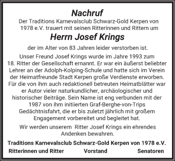 Anzeige von Josef Krings von  Werbepost 