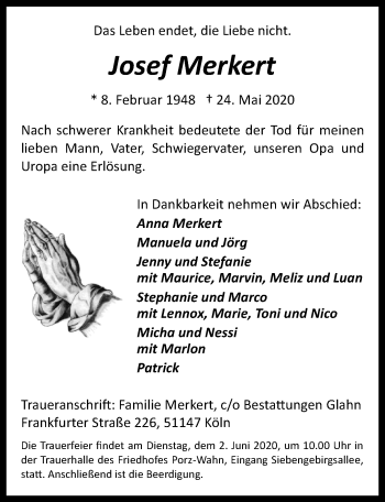 Anzeige von Josef Merkert von  Kölner Wochenspiegel 