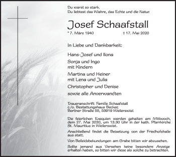 Anzeige von Josef Schaafstall von  Blickpunkt Euskirchen 