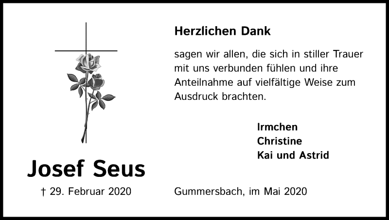  Traueranzeige für Josef Seus vom 13.05.2020 aus Kölner Stadt-Anzeiger / Kölnische Rundschau / Express