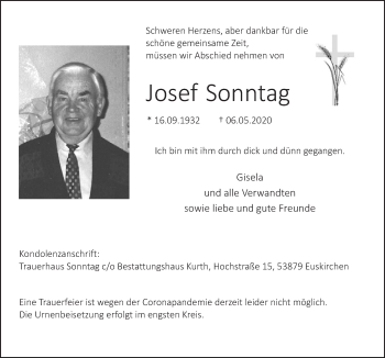 Anzeige von Josef Sonntag von  Blickpunkt Euskirchen 