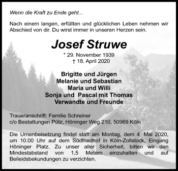 Anzeige von Josef Struwe von Kölner Stadt-Anzeiger / Kölnische Rundschau / Express