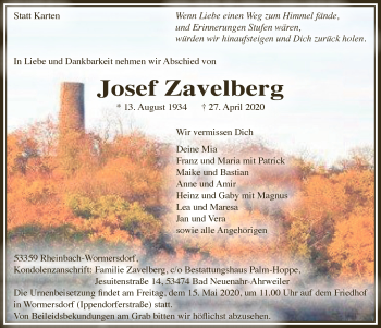 Anzeige von Josef Zavelberg von  Schaufenster/Blickpunkt 